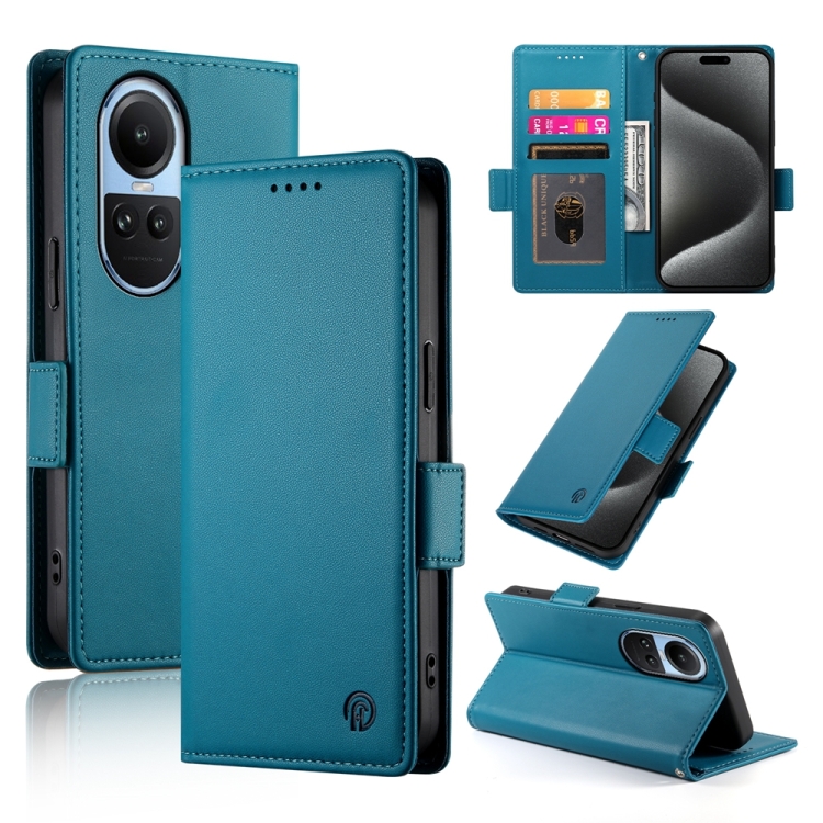 

For OPPO Reno10 / Reno10 Pro Global Side Buckle Magnetic Frosted Leather Phone Case(Blue)
