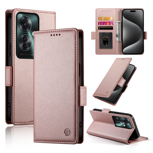 

For OPPO Reno11 F Side Buckle Magnetic Frosted Leather Phone Case(Rose Gold)