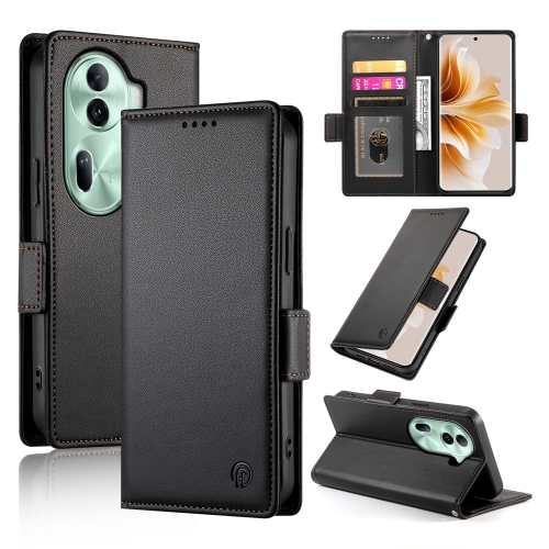 

For OPPO Reno11 Pro 5G Global Side Buckle Magnetic Frosted Leather Phone Case(Black)