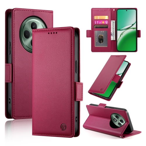 

For OPPO Reno12 F 4G / 5G / F27 India Side Buckle Magnetic Frosted Leather Phone Case(Wine Red)