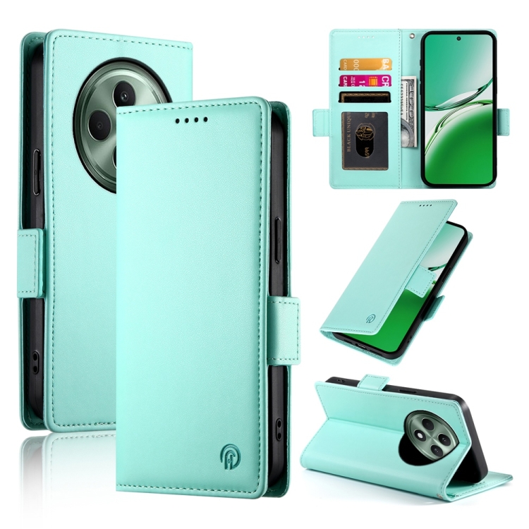 

For OPPO Reno12 F 4G / 5G / F27 India Side Buckle Magnetic Frosted Leather Phone Case(Mint Green)