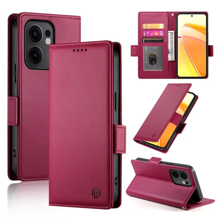 

For OPPO Reno13 F 4G / 5G Side Buckle Magnetic Frosted Leather Phone Case(Wine Red)