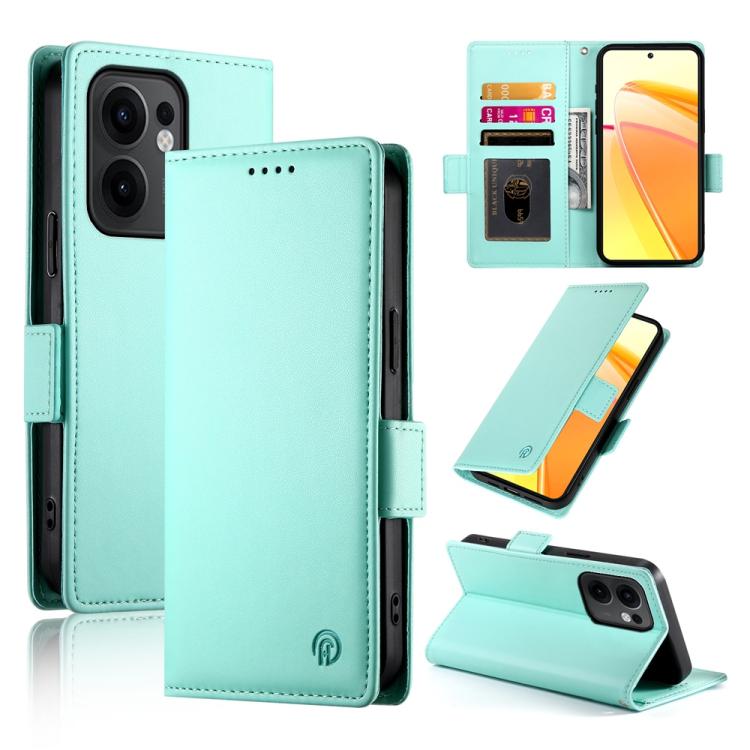 

For OPPO Reno13 F 4G / 5G Side Buckle Magnetic Frosted Leather Phone Case(Mint Green)