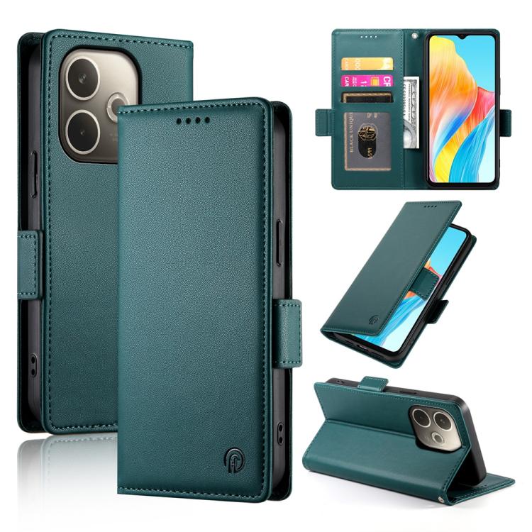 

For OPPO A5 Pro 5G Global Side Buckle Magnetic Frosted Leather Phone Case(Dark Green)