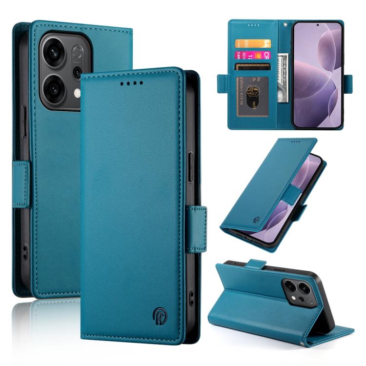 

For OPPO Reno14 Global / Reno14 F 5G Side Buckle Magnetic Frosted Leather Phone Case(Blue)