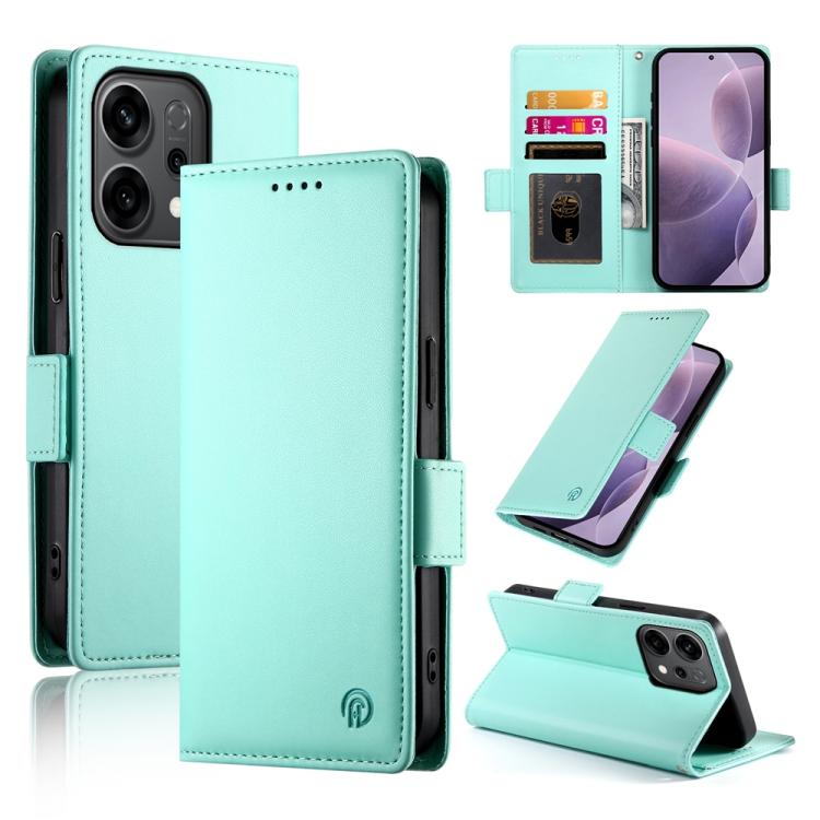 

For OPPO Reno14 Global / Reno14 F 5G Side Buckle Magnetic Frosted Leather Phone Case(Mint Green)