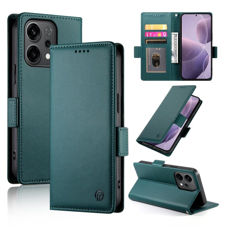

For OPPO Reno14 Global / Reno14 F 5G Side Buckle Magnetic Frosted Leather Phone Case(Dark Green)