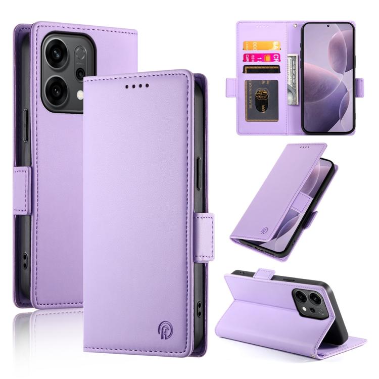 

For OPPO Reno14 Global / Reno14 F 5G Side Buckle Magnetic Frosted Leather Phone Case(Purple)