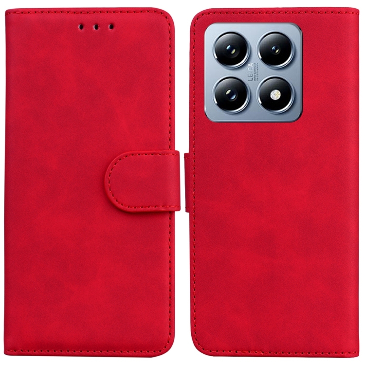 

For Xiaomi 14T Skin Feel Pure Color Flip Leather Phone Case(Red)