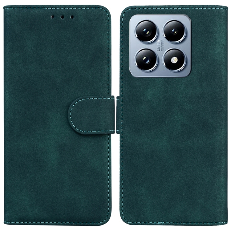 

For Xiaomi 14T Pro Skin Feel Pure Color Flip Leather Phone Case(Green)