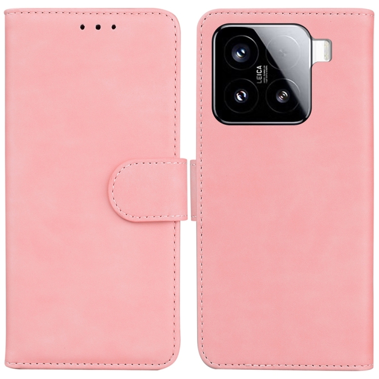 

For Xiaomi 15 Skin Feel Pure Color Flip Leather Phone Case(Pink)