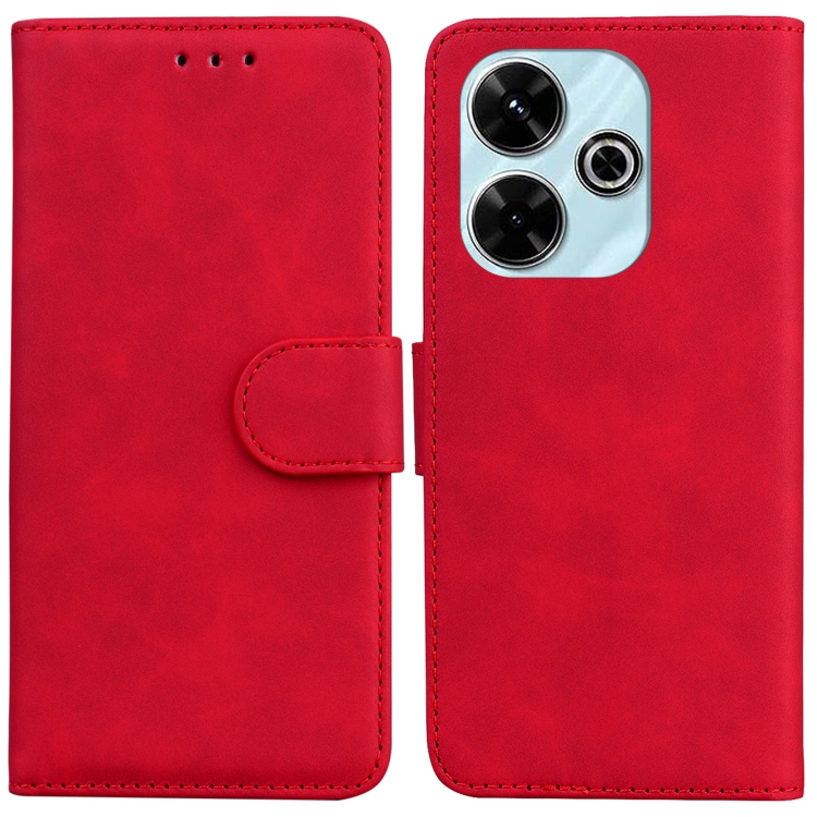 

For Redmi 13 4G Skin Feel Pure Color Flip Leather Phone Case(Red)