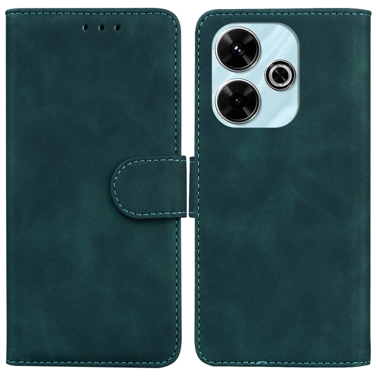 

For Redmi 13 4G Skin Feel Pure Color Flip Leather Phone Case(Green)