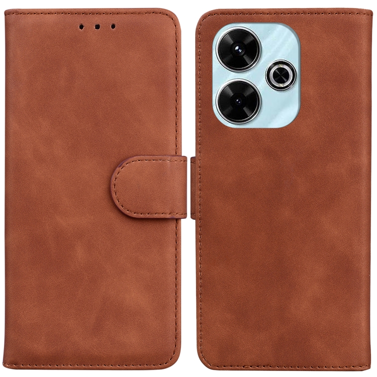 

For Redmi 13 4G Skin Feel Pure Color Flip Leather Phone Case(Brown)