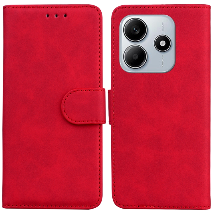 

For Redmi Note 14 5G Skin Feel Pure Color Flip Leather Phone Case(Red)