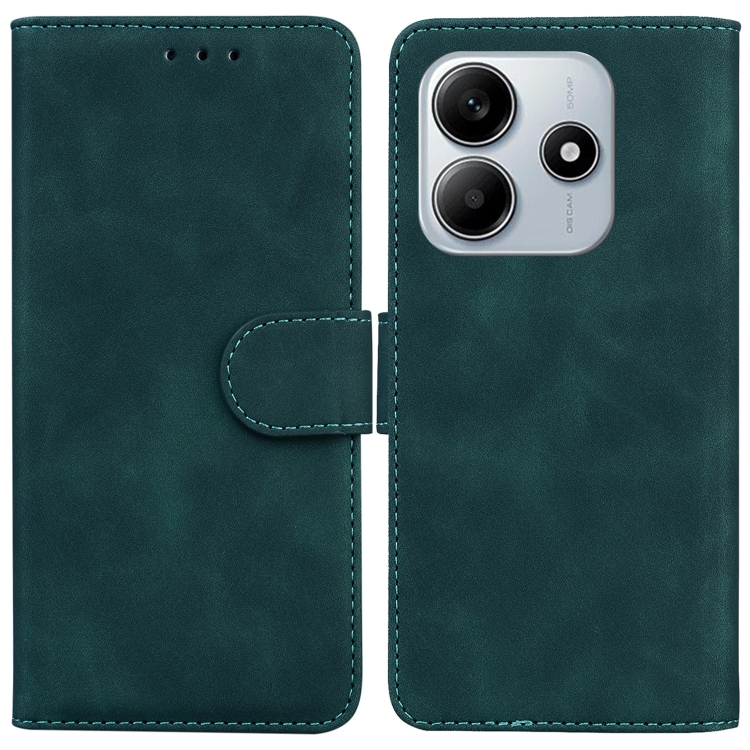 

For Redmi Note 14 5G Skin Feel Pure Color Flip Leather Phone Case(Green)