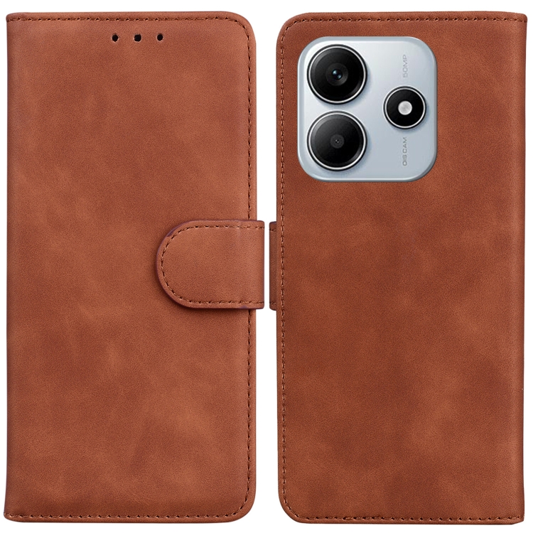 

For Redmi Note 14 5G Skin Feel Pure Color Flip Leather Phone Case(Brown)