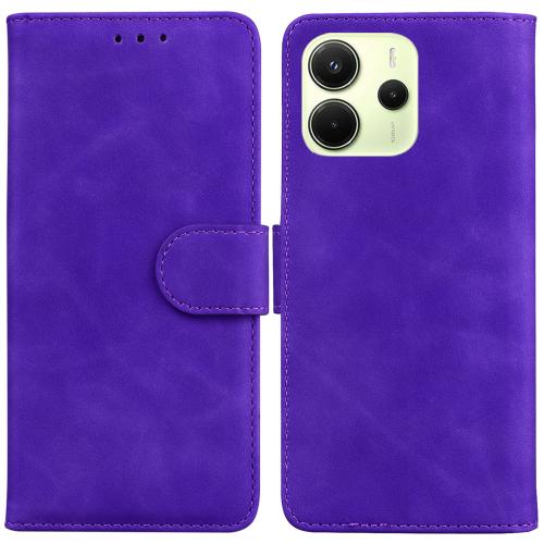 

For Redmi Note 14 4G 163.25mm Skin Feel Pure Color Flip Leather Phone Case(Purple)