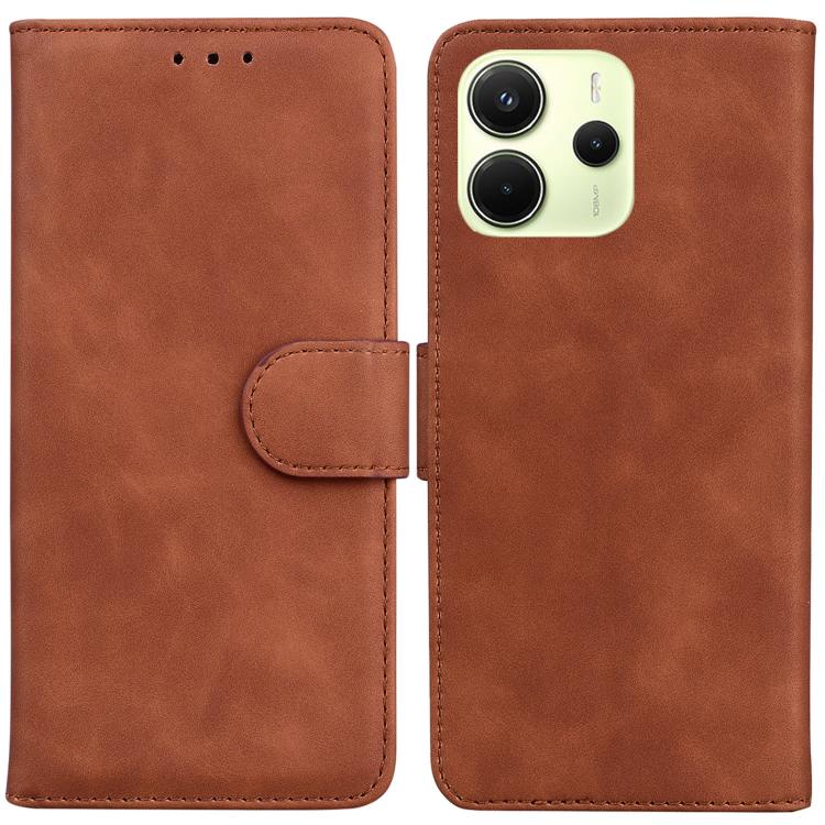 

For Redmi Note 14 4G 164.84mm Skin Feel Pure Color Flip Leather Phone Case(Brown)