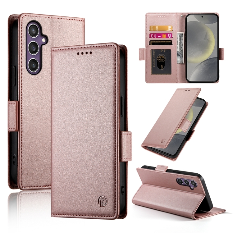 

For Samsung Galaxy S24 5G Side Buckle Magnetic Frosted Leather Phone Case(Rose Gold)