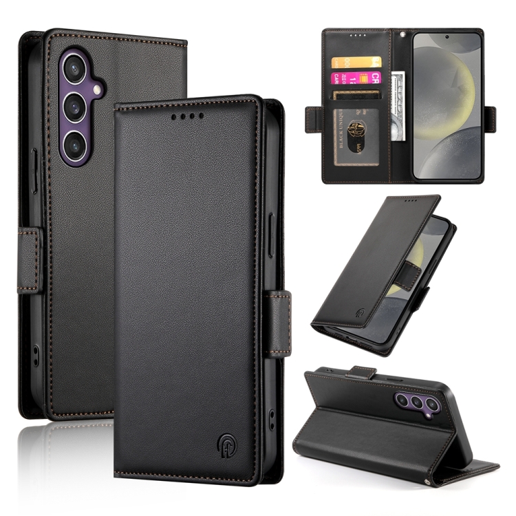 

For Samsung Galaxy S24 5G Side Buckle Magnetic Frosted Leather Phone Case(Black)