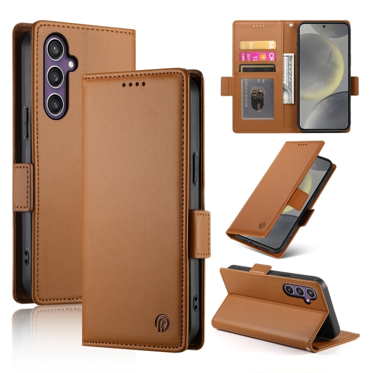 

For Samsung Galaxy S24 5G Side Buckle Magnetic Frosted Leather Phone Case(Brown)