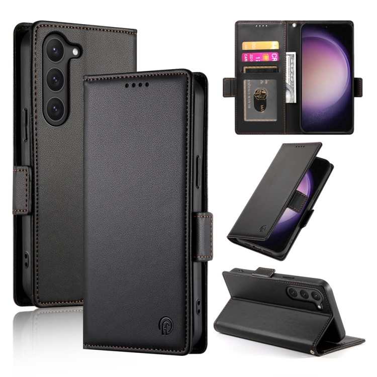 

For Samsung Galaxy S23 5G Side Buckle Magnetic Frosted Leather Phone Case(Black)