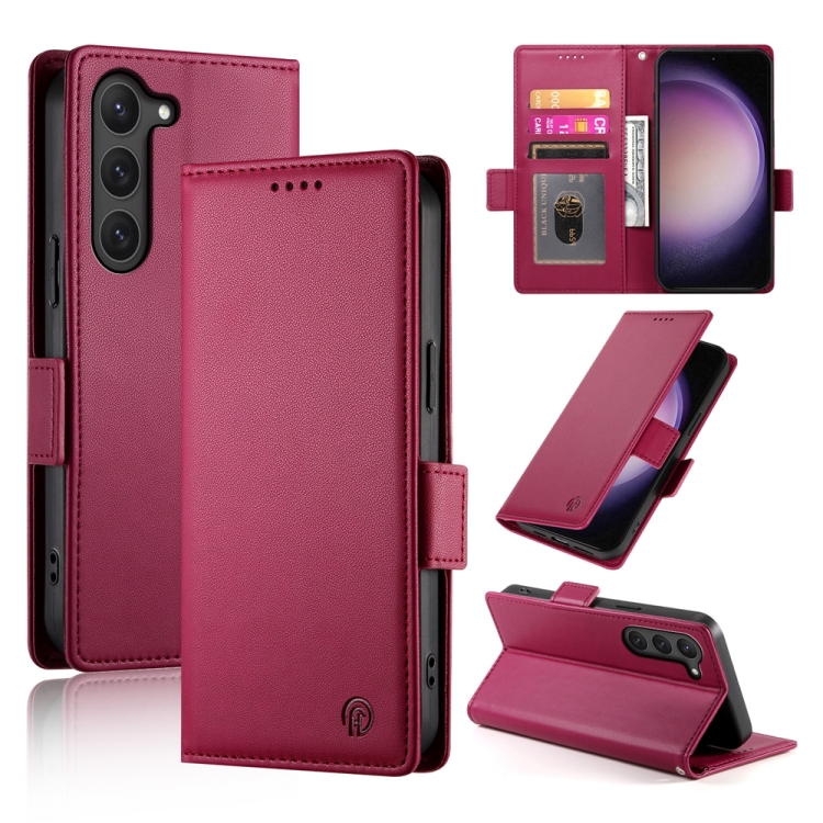 

For Samsung Galaxy S23 5G Side Buckle Magnetic Frosted Leather Phone Case(Wine Red)