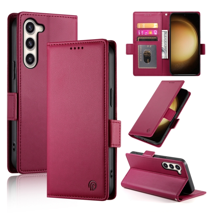 

For Samsung Galaxy S23+ 5G Side Buckle Magnetic Frosted Leather Phone Case(Wine Red)