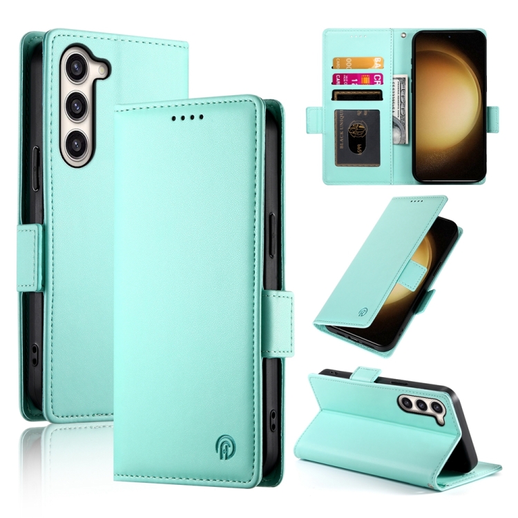 

For Samsung Galaxy S23+ 5G Side Buckle Magnetic Frosted Leather Phone Case(Mint Green)