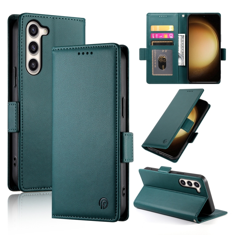 

For Samsung Galaxy S23+ 5G Side Buckle Magnetic Frosted Leather Phone Case(Dark Green)