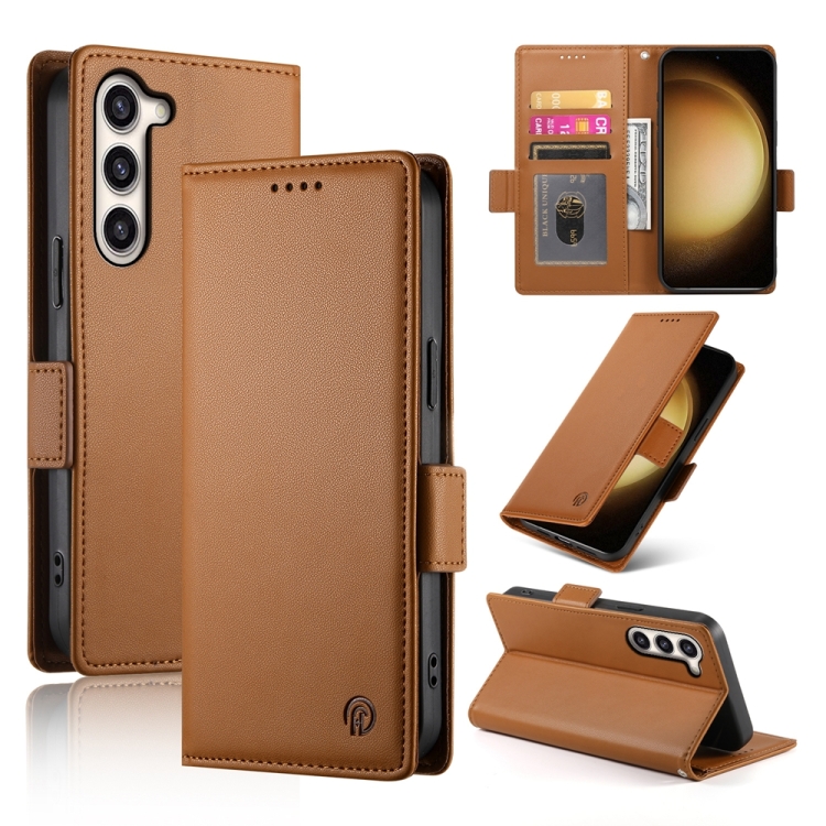 

For Samsung Galaxy S23+ 5G Side Buckle Magnetic Frosted Leather Phone Case(Brown)