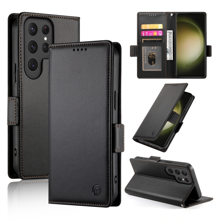 

For Samsung Galaxy S23 Ultra 5G Side Buckle Magnetic Frosted Leather Phone Case(Black)