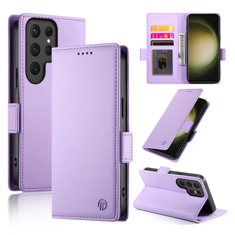 

For Samsung Galaxy S23 Ultra 5G Side Buckle Magnetic Frosted Leather Phone Case(Purple)