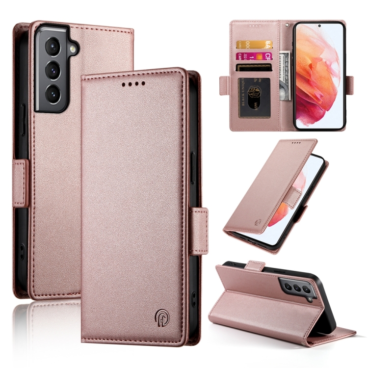 

For Samsung Galaxy S21 5G Side Buckle Magnetic Frosted Leather Phone Case(Rose Gold)