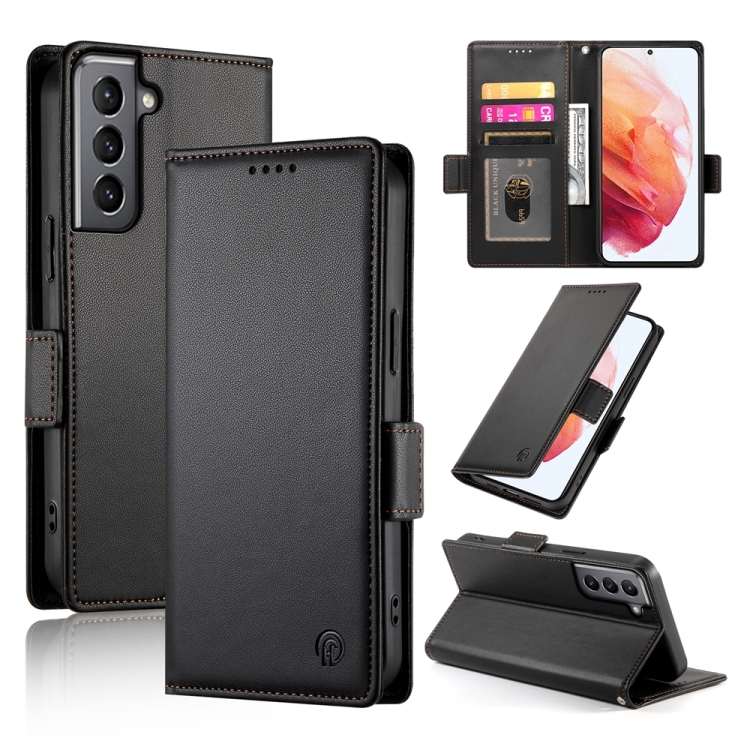

For Samsung Galaxy S21 5G Side Buckle Magnetic Frosted Leather Phone Case(Black)