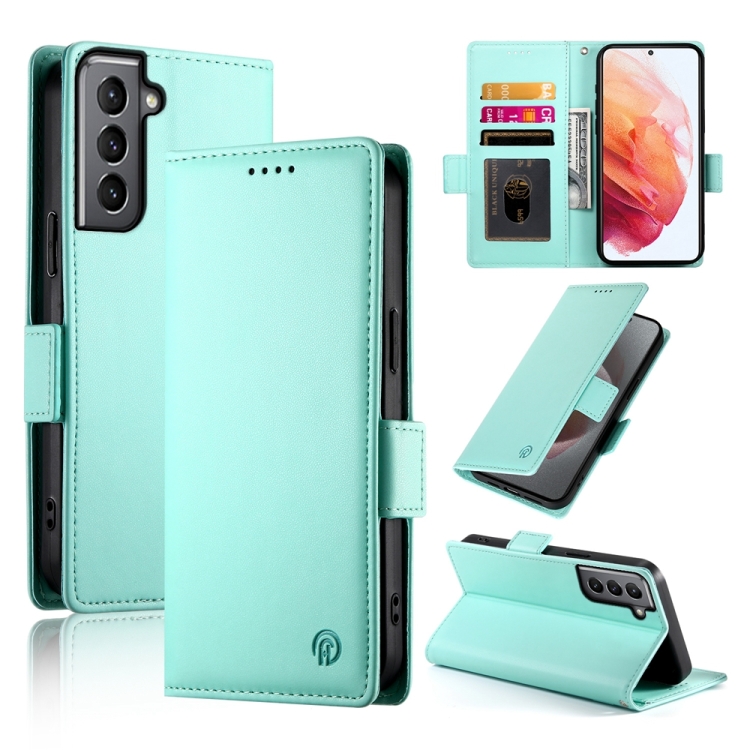 

For Samsung Galaxy S21 5G Side Buckle Magnetic Frosted Leather Phone Case(Mint Green)