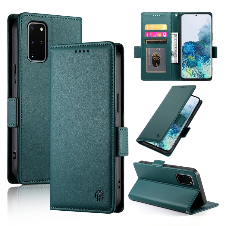 

For Samsung Galaxy S20+ 5G Side Buckle Magnetic Frosted Leather Phone Case(Dark Green)