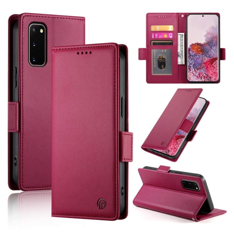 

For Samsung Galaxy S20 5G Side Buckle Magnetic Frosted Leather Phone Case(Wine Red)