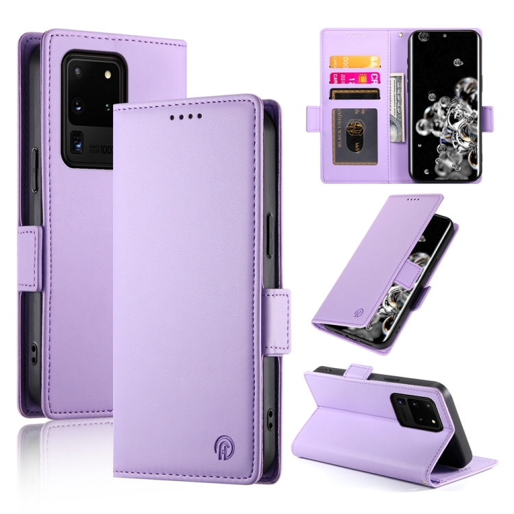 

For Samsung Galaxy S20 Ultra 5G Side Buckle Magnetic Frosted Leather Phone Case(Purple)