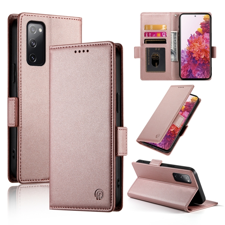 

For Samsung Galaxy S20 FE 5G Side Buckle Magnetic Frosted Leather Phone Case(Rose Gold)