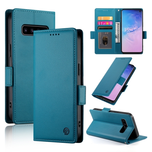 

For Samsung Galaxy S10 Side Buckle Magnetic Frosted Leather Phone Case(Blue)