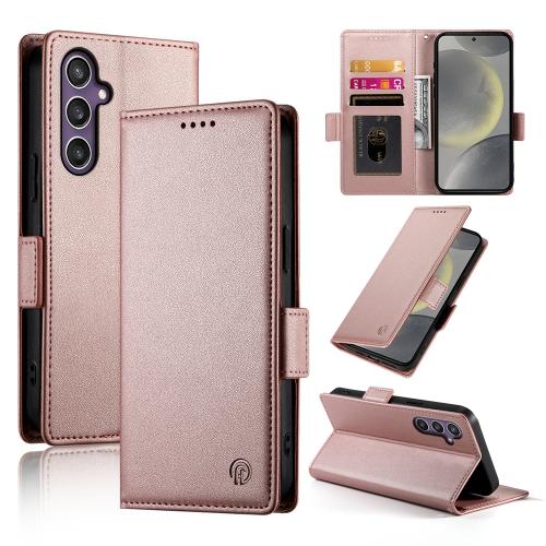 

For Samsung Galaxy S25 5G Side Buckle Magnetic Frosted Leather Phone Case(Rose Gold)