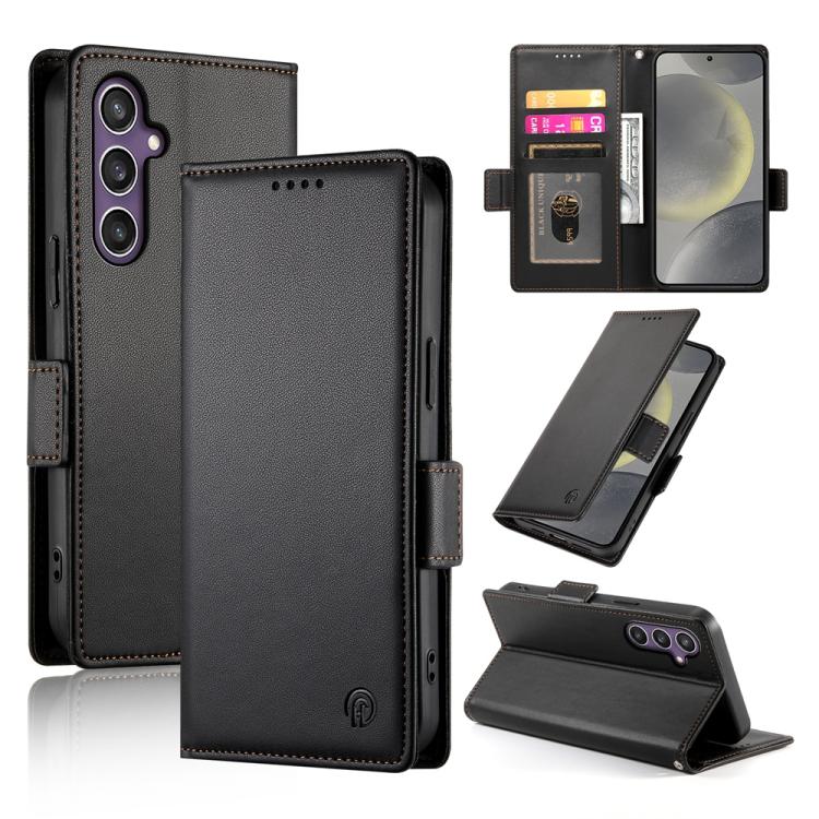 

For Samsung Galaxy S25 5G Side Buckle Magnetic Frosted Leather Phone Case(Black)