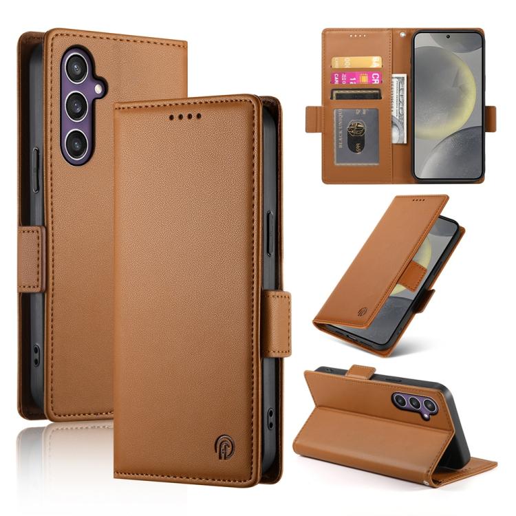 

For Samsung Galaxy S25 5G Side Buckle Magnetic Frosted Leather Phone Case(Brown)