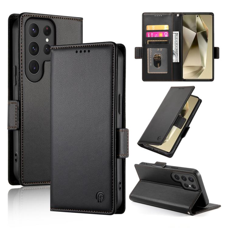 

For Samsung Galaxy S25 Ultra 5G Side Buckle Magnetic Frosted Leather Phone Case(Black)
