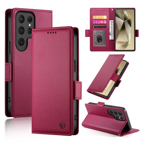 

For Samsung Galaxy S25 Ultra 5G Side Buckle Magnetic Frosted Leather Phone Case(Wine Red)