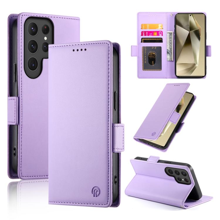 

For Samsung Galaxy S25 Ultra 5G Side Buckle Magnetic Frosted Leather Phone Case(Purple)
