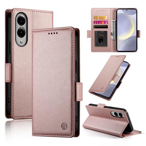 

For Samsung Galaxy S25 Edge 5G Side Buckle Magnetic Frosted Leather Phone Case(Rose Gold)