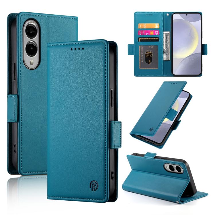 

For Samsung Galaxy S25 Edge 5G Side Buckle Magnetic Frosted Leather Phone Case(Blue)